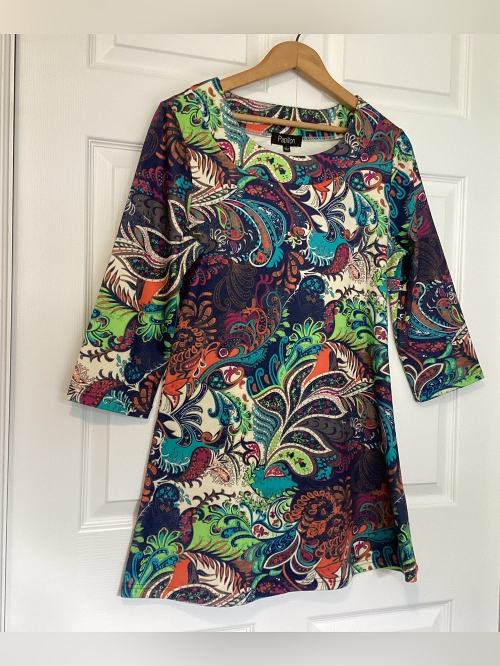 Papillon tunic top/dress, 3/4 sleeve ,size L.